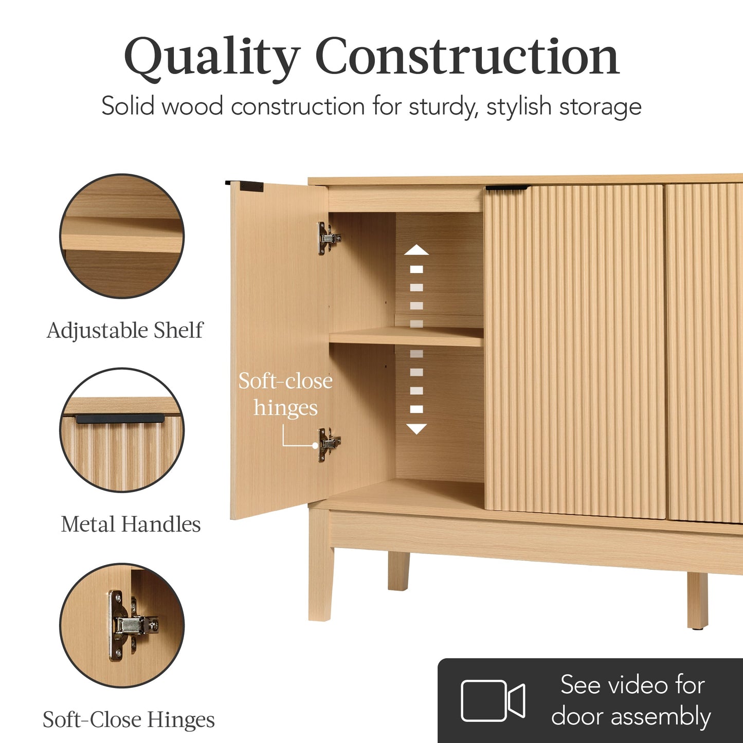 4-Door Reeded Storage Cabinet, Accent Furniture, Sideboard