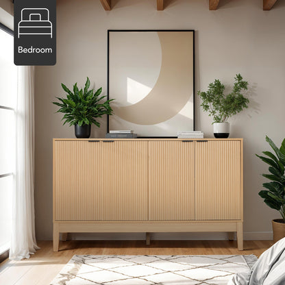 4-Door Reeded Storage Cabinet, Accent Furniture, Sideboard