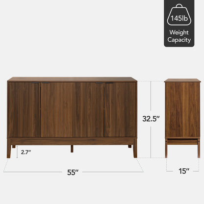 4-Door Reeded Storage Cabinet, Accent Furniture, Sideboard