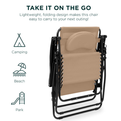 Oversized Reclining Zero Gravity Chair Lounger w/ Cup Holder, Pillow